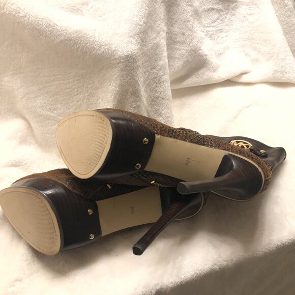 Michael Kors Stockard Stiletto Platform Snakeskin Bootie Size 9.5 Brown Leather - Picture 8 of 14